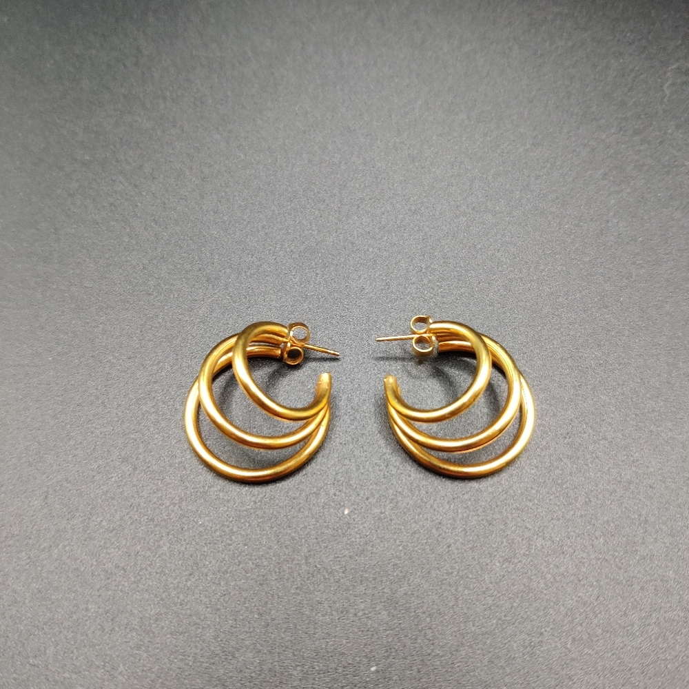 Vintage Triple Hoop Earrings Pierced Earrings GoldTone